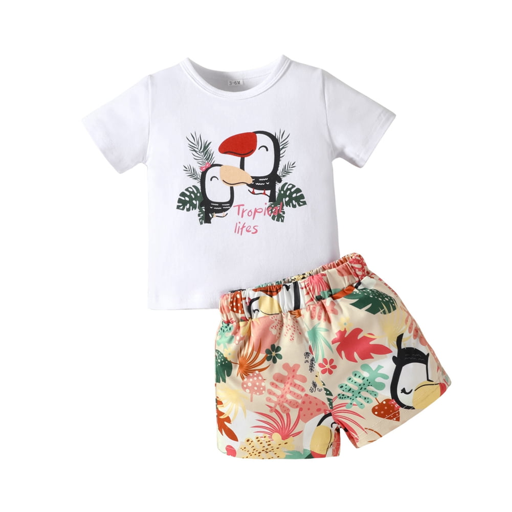 Kids Lazy Panda & Sloth Cotton T-Shirt and Plaid Shorts 2-Piece Summer Set main image 0