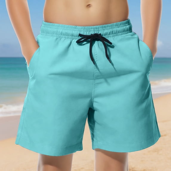 Boy Summer Swim Shorts Solid Elastic Waist with Inner Lining Swimming Trunks Beach Board Short Pants with Pockets Green 6-7Y