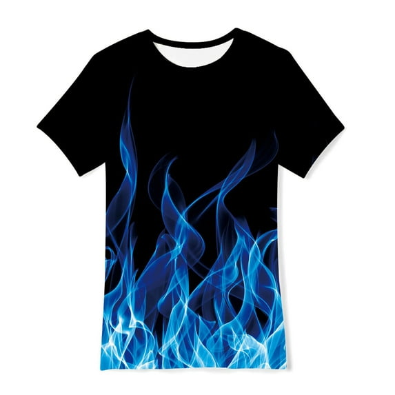 Boy Summer T-Shirt 3D Digital Fire Print Fashion Casual Tshirts Boys Short Sleeve Graphic Tees (9Y, Black)