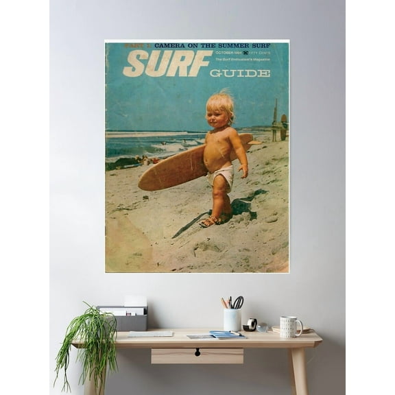 Boy Surfing Vintage Poster Wall Art, Modern Wall Decor For Living Room Bedroom, 8x12 UNFRAMED