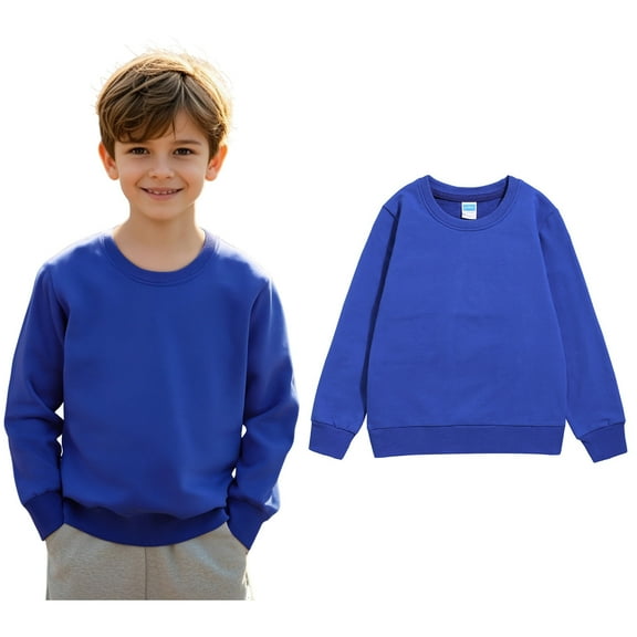 Boy Sweatshirt Long Sleeve Blue Sweatshirts Crewneck Pullover Tops Warm Fall Winter Clothes Girls Size 4-5 Years Clothes Boys Girls Fashion