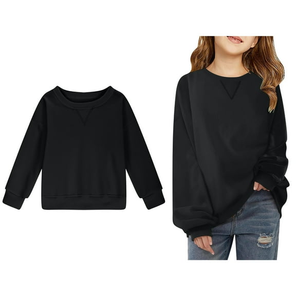 Boy Sweatshirt Long Sleeve Girls Black Sweatshirt Pullover Crewneck Blouse Shirt Tops Warm Fall Winter Clothes Girls Clothes 7-8 Years Boys Girls Fashion