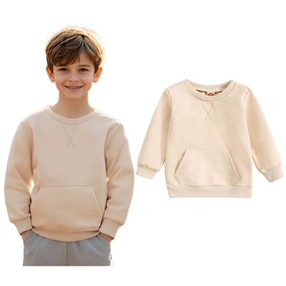 Boy Sweatshirt Long Sleeve Kids Beige Sweatshirt Crewneck Pullover Tops Fall Winter Clothes Girls Size 12-18 Months Clothes Boys Girls Fashion
