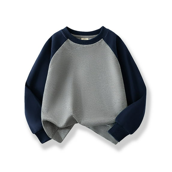Boy Sweatshirts Size 8 Color Block Splice Basic Crewneck Pullover Sweatshirt Children's Hoodie Coat Tops,4-5 Years,Navy
