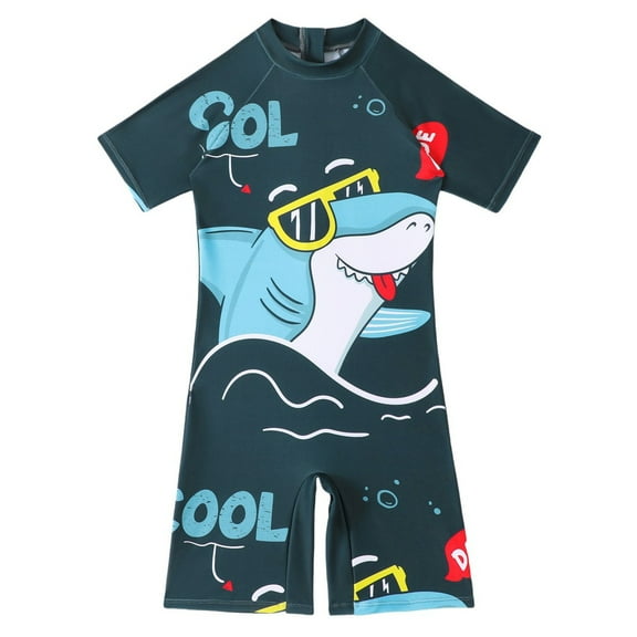 Boy Swim Trunks Boys' Dinosaur Prints Swimwear 1 Piece Zipper Bathing Suit Toddler Rash Guard Surfing Suit Upf 50+ Bathing Suits for Teens Dark Green 9 Years-10 Years