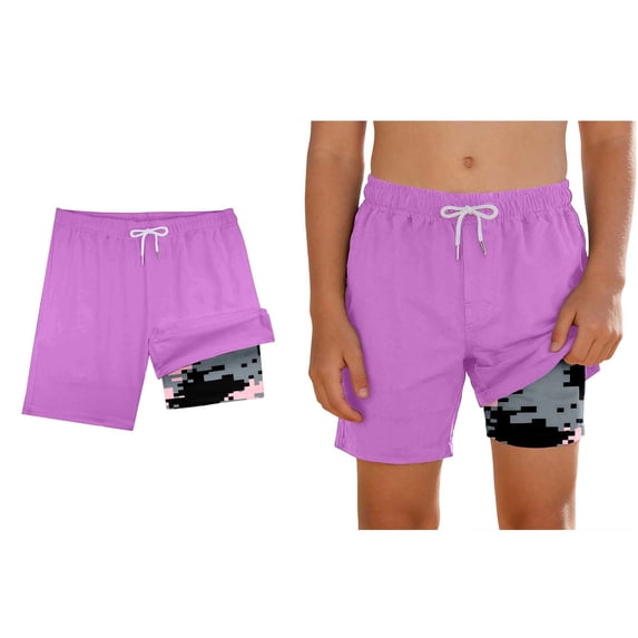 Boy Swimming Trunks with Compression Liner Purple Quick Dry Beach Board Shorts Boys Shorts 9-10 Years