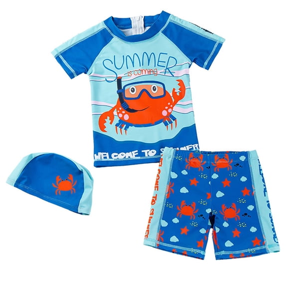 Boy Swimsuit Size 6 Toddler Boys Two Piece Swimsuits Short Sleeve Print Top Shorts Set Swimwear Children's High Waisted Swim Trunks