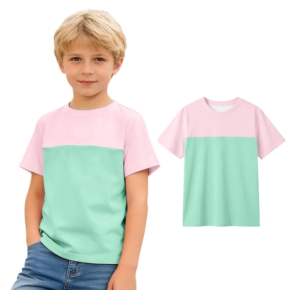 Boy T Shirts Short Sleeve Crew Neck Color Block Casual Tops Tees Summer Tops for Boys 8-9 Years