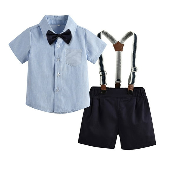 Boy Toddler Clothes Collared Dress Shirt with Bowtie Suspender Pants 3 Pieces Gentleman Outfit Set Toddler Boy Outfit for Toddler Boys 2-3 Years