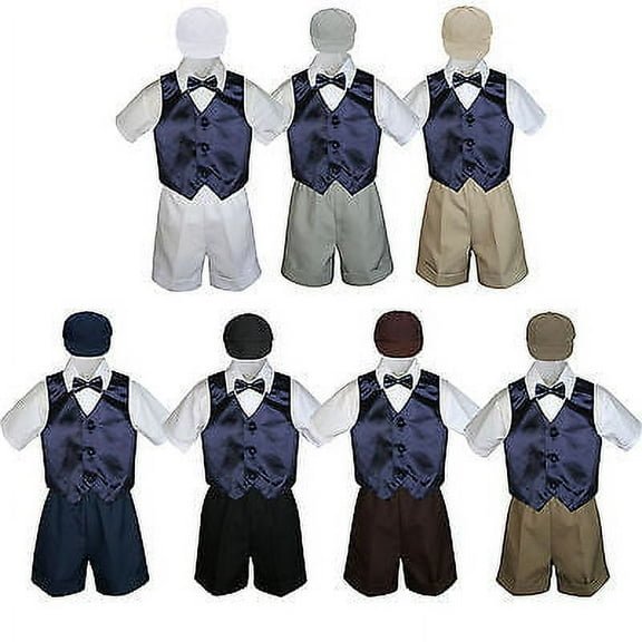 Boy Toddler Formal Navy Dark Blue Vest Bow Tie White Black Gray Hat 5pc Set S-4T