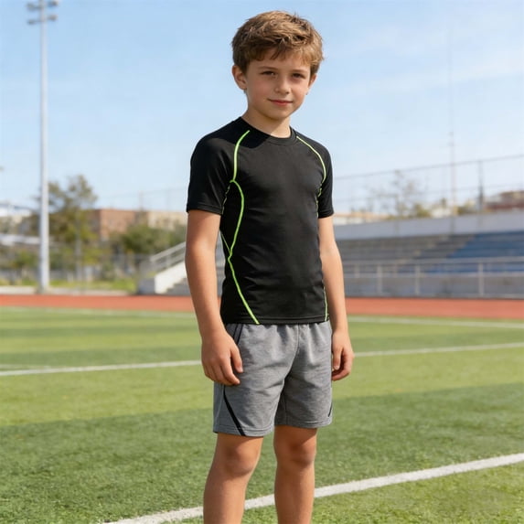 Boy Tops Compression Shirt Athletic Performance Top Wicking Breathable Fit For Kids Youth Sports Training Light Green 22