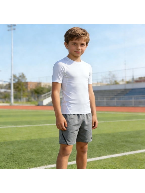 Boy Tops Compression Shirt Athletic Performance Top Wicking Breathable Fit For Kids Youth Sports Training White 28