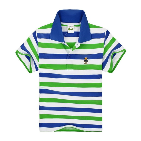 Boy Tops Kids Boys Girls Striped Short Sleeve Shirt Button Closure Comfortable Soft Boys T Shirts Blue 5 Years-6 Years