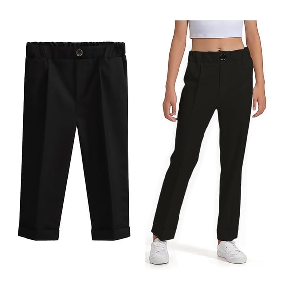 Boy Uniform Pants Dress Pants Elastic Waist Pants with Pockets Black Pants for Boys Back To School Slim Fit Chino Pants Boys 10-11 Years
