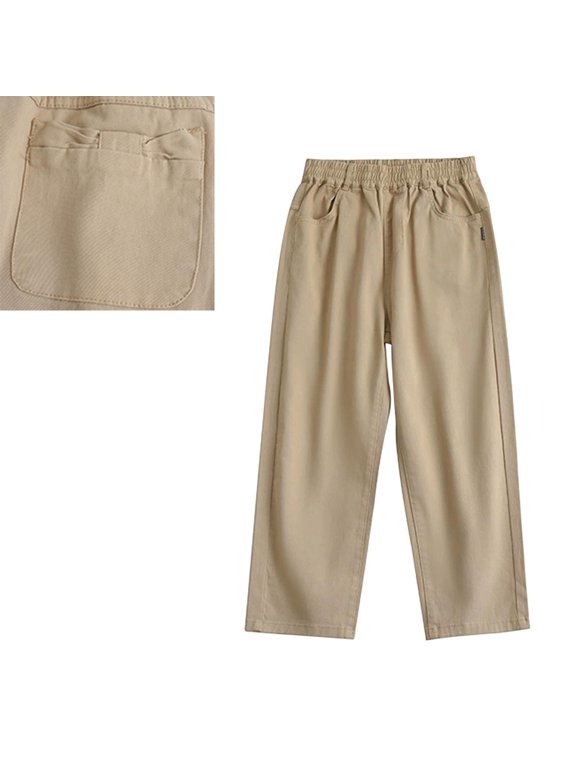 Boy Uniform Pants Dress Pants Elastic Waist Skinny Pants with Pockets Teen Khaki Pants Back To School Straight Fit Size 15-16 Years Pants