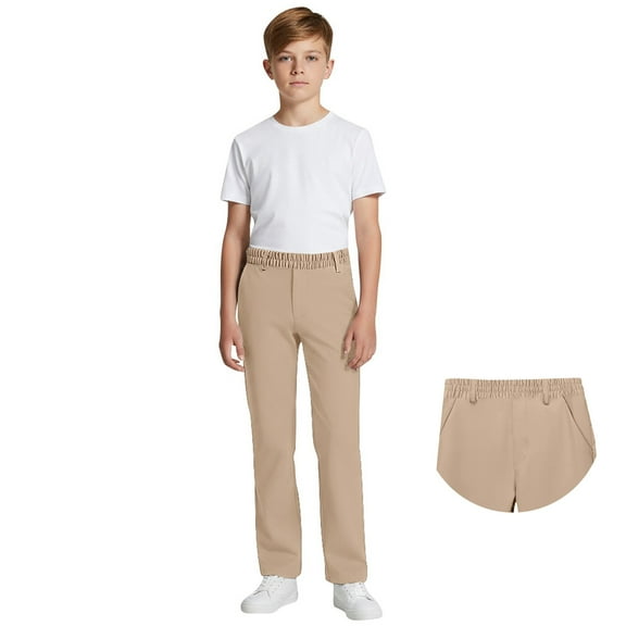 Kids Uniforms for Boys Pull On Chino Pants with Pockets Straight Pants Khaki Dress Pants for Boys Back to School Clothes Kid Preppy Clothes 7-8 Years