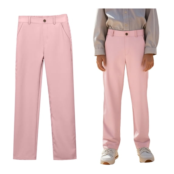 Boy Uniform Pants Pull On Chino Pants with Pockets Straight Pants Pink School Pants for Boys Back To School Outfits for Boys Teen Boys Pants 13-14 Years