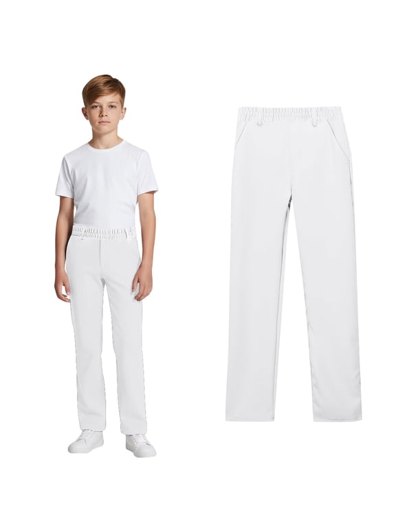 Boy Uniform Pants Pull On Pants with Pockets Straight Pants White School Pants for Boys Back to School Outfits for Boys Teen Boys Pants 11-12 Years