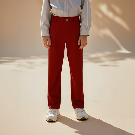 Boy Uniform Pants Pull On Chino Pants with Pockets Straight Pants Wine Uniform Pants for Boys Back To School Outfits for Boys Kid Boys Pants 7-8 Years