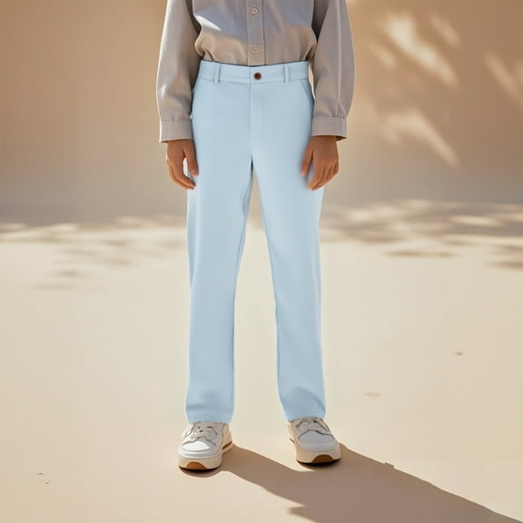Boy Uniform Pants Pull On Chino Pants with Pockets Straight Pants Boys Blue Uniform Pants Back To School Clothes Kid Boys Pants 5-6 Years