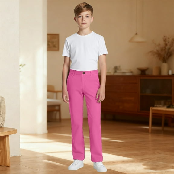 Boy Uniform Pants Pull On Chino Pants with Pockets Straight Pants Hot Pink Uniform Pants Boys Back To School Clothes Teen Boys Clothes 11-12 Years