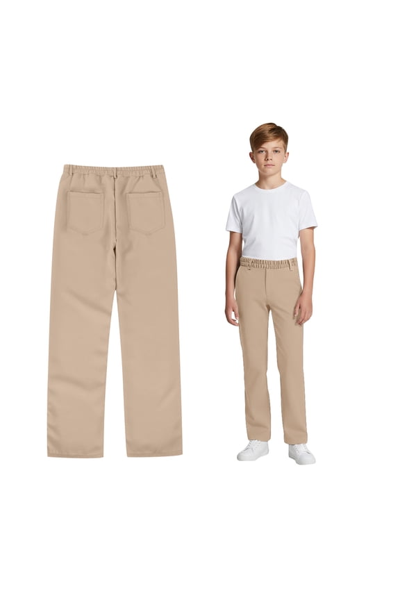 Boy Uniform Pants Pull On Chino Pants with Pockets Straight Pants Khaki Uniform Pants Boys Back To School Clothes Kids Boys Pants Size 7-8 Years