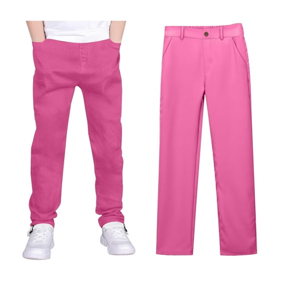 Boy Uniform Pants Pull On Chino Pants with Pockets Straight Pants Pink Pants for Boys Uniform Back To School Outfits Kids Boys Clothes 7-8 Years