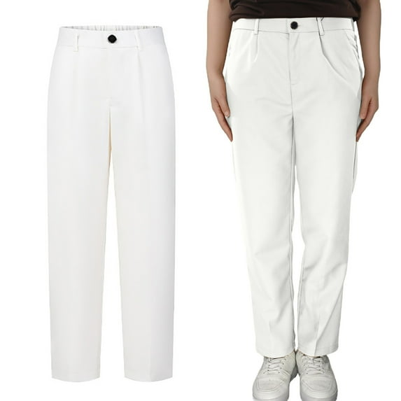 Boy Uniform Pants Straight Pants with Pockets Pull On Chino Pants Elastic Waist Pants Beige School Pants for Boys Back To School Outfits Kids Boys Pants Size 7-8 Years