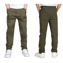 Boy Uniform Pants Straight Pants with Pockets Pull On Chino Pants Stretch Pants Boy Army Green Uniform Pants Back To School Clothes for Boys Kid Boys Pants Size 7-8 Years