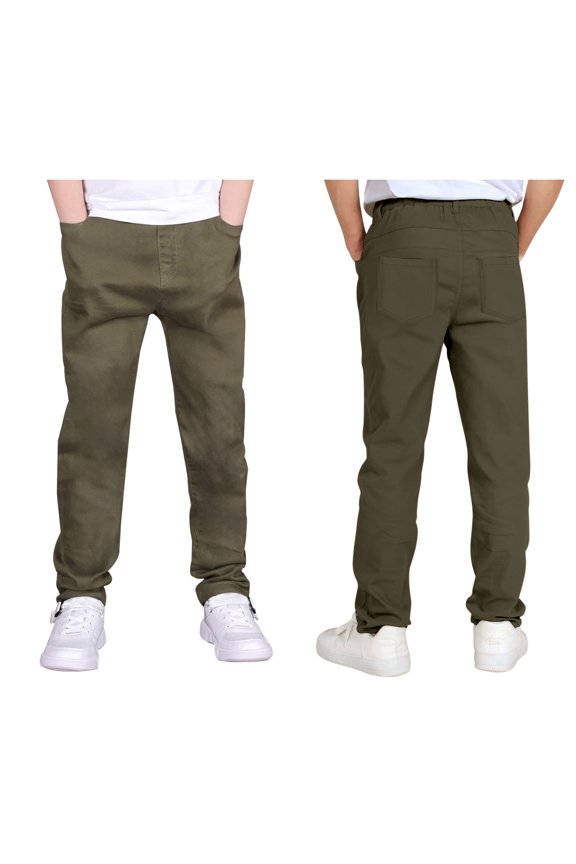 Boy Uniform Pants Straight Pants with Pockets Pull On Chino Pants Stretch Pants Boy Army Green Uniform Pants Back To School Clothes for Boys Kid Boys Pants Size 7-8 Years
