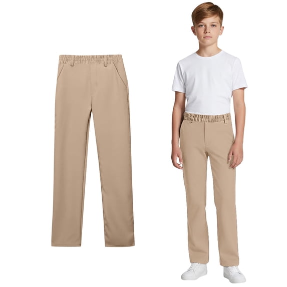 Boy Uniform Pants Straight Pants with Pockets Pull On Chino Pants Stretch Pants Boy Khaki Uniform Pants Back to School Outfits Teen Preppy Clothes 11-12 Years