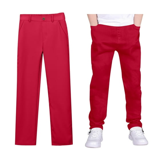 Boy Uniform Pants Straight Pants with Pockets Pull On Chino Pants Stretch Pants Kids Red Pants Boys Back To School Outfits Teen Preppy Clothes 13-14 Years