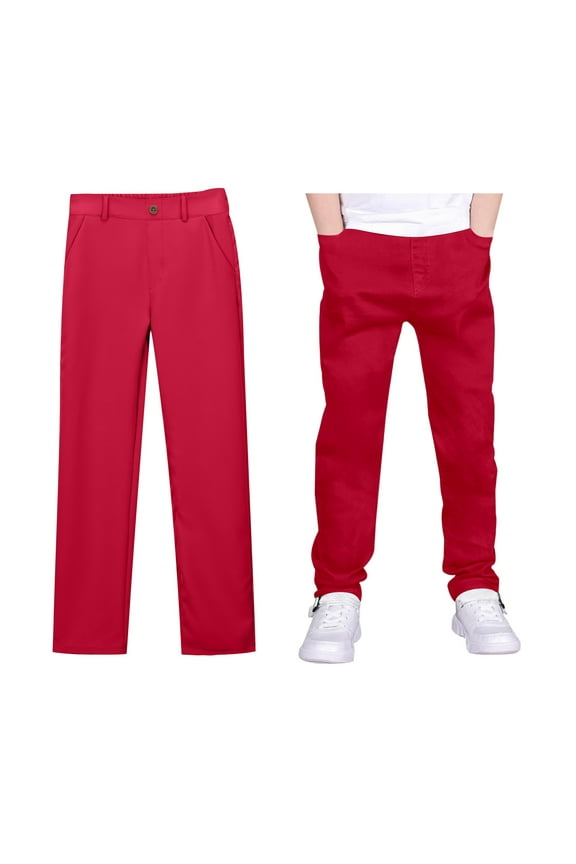 Boy Uniform Pants Straight Pants with Pockets Pull On Chino Pants Stretch Pants Kids Red Pants Boys Back To School Outfits Teen Preppy Clothes 13-14 Years
