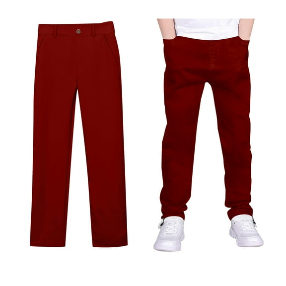 Boy Uniform Pants Straight Pants with Pockets Pull On Chino Pants Stretch Pants Wine Pants for Boys Uniform Back To School Clothes Teen Boys Pants 11-12 Years