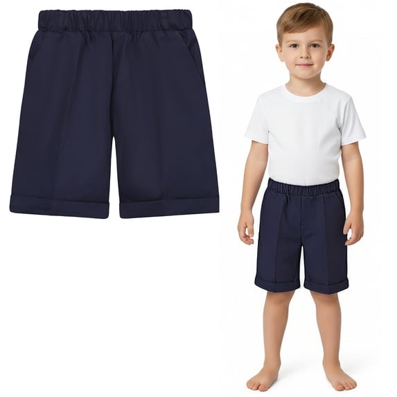 Boy Uniform Shorts Stretch Pleated Front Dress Short Girls Blue Uniform Shorts Back To School Boys Fashion Pants 9-10 Years