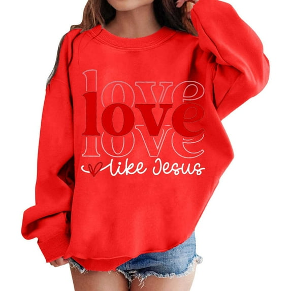Boy Valentines Day Outfit Crewneck Sweatshirt Love Heart Print Long Sleeve Pullover Girls Sweatshirts for Girls 8-9 Years