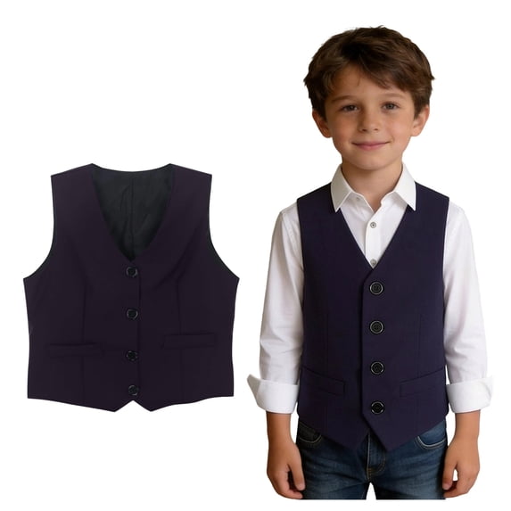 Boy Vest Sleeveless Button Up Dark Purple Suit Back To School Outfits Kid Boy'S Formal Suit Vest Boys Vests Size 5-6 Years