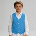 thumbnail image 1 of Boy Vest Sleeveless Button Up Light Blue Vest Suit Back To School Clothes Kid Boys Formal Vest for Kids Boys Holiday Outfit 9-10 Years, 1 of 6