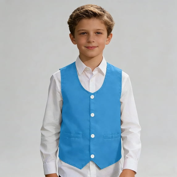 Boy Vest Sleeveless Button Up Light Blue Vest Suit Back To School Clothes Kid Boys Formal Vest for Kids Boys Holiday Outfit 9-10 Years