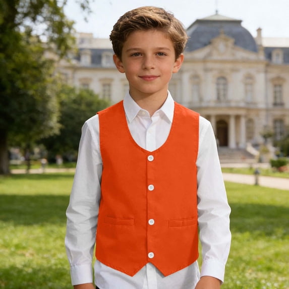 Boy Vest Sleeveless Button Up Orange Suit Vest Back To School Outfits Kid Boys Formal Vest Boys Holiday Outfits 9-10 Years