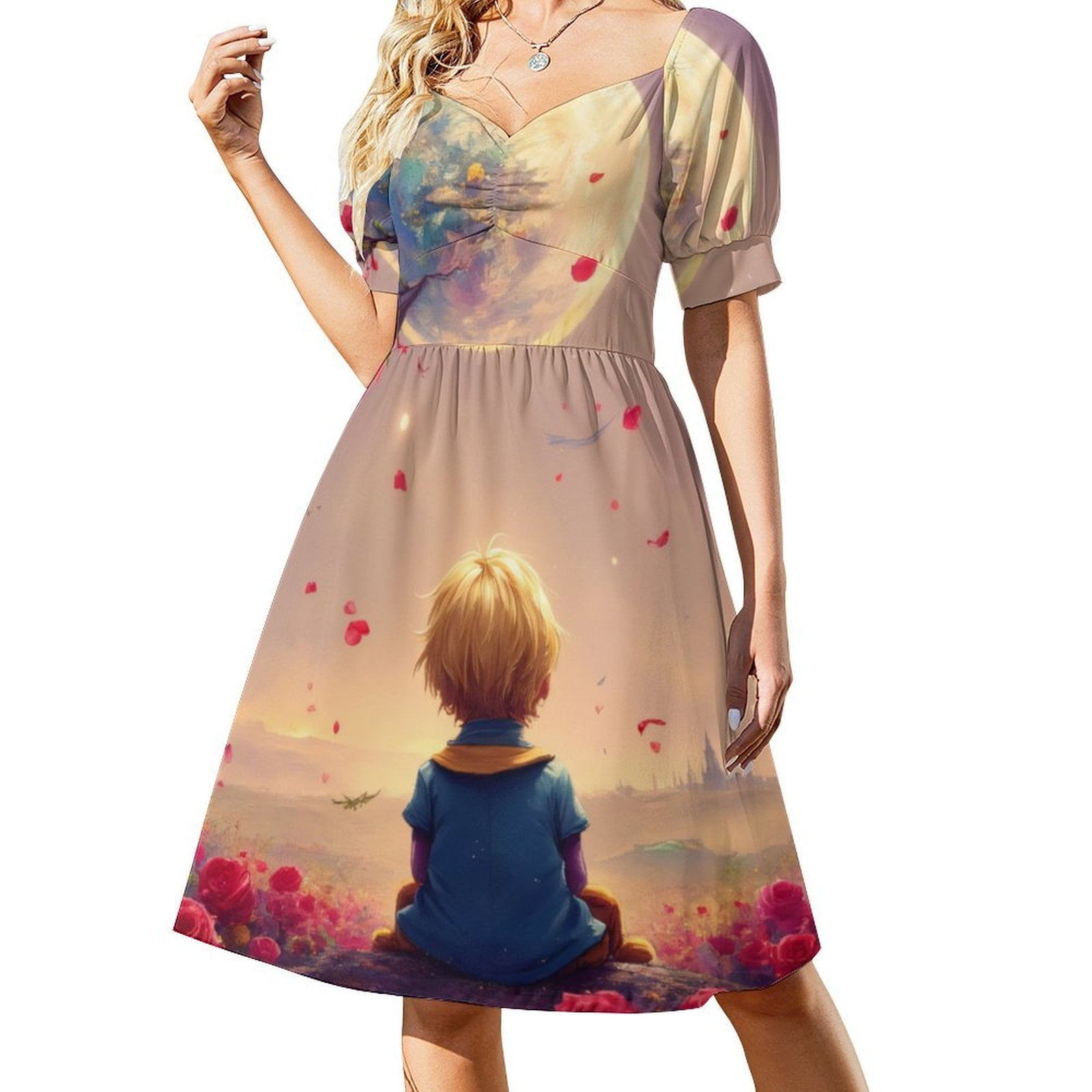 Boy Watching Moon in Flower Field Summer Women #39 s Dress 2025 Elegant Boy Watching Moon in Flower Field Summer Women #39 s Dress 2025 Elegant