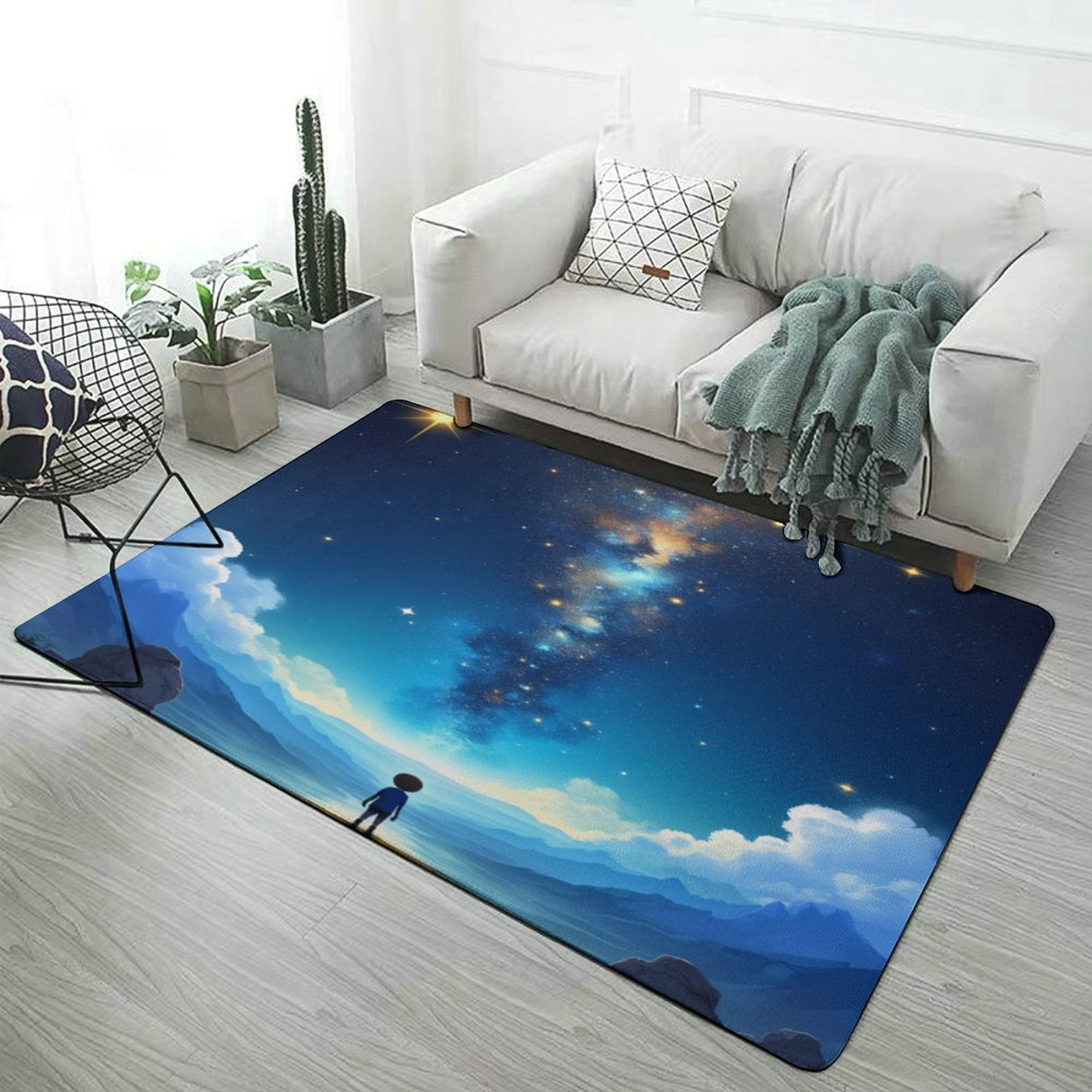 Astroy Boy Rug Boy Watching Starry Sky Carpet Style Living Room Bedroom Rug Soft ...
