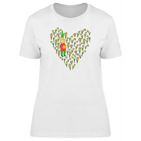 Boy Watering Heart Flower T-Shirt Women -Image by Shutterstock, Female Large