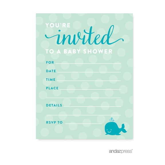 Koyal Wholesale Blank Printed Invitations with Envelopes Whale Nautical Baby Shower Paper 20-Pack 4.25 x 5.5 Inches