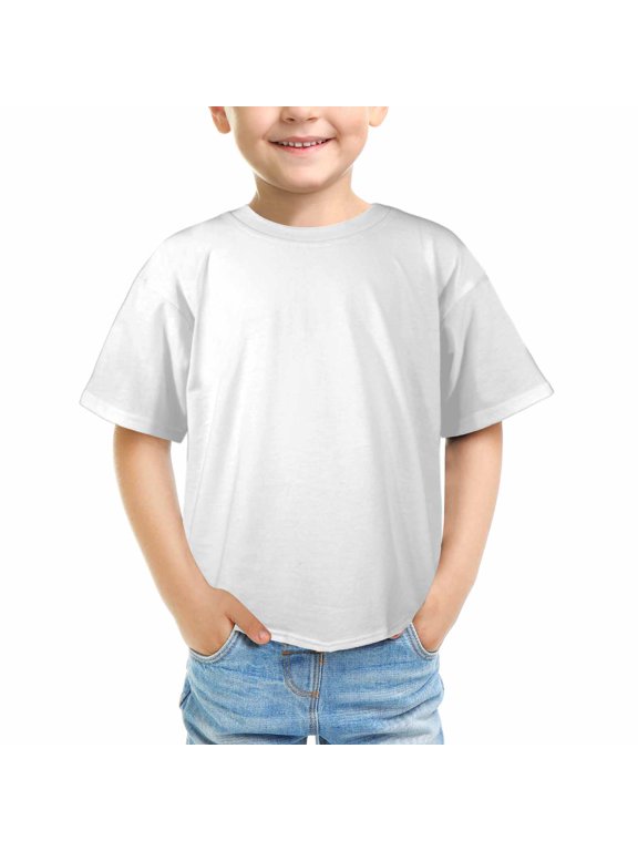 Boy White Short Sleeve T Shirts Kids Summer Tops Crewneck Tees 5-14 Years, T-Shirt for Kids Youth, 180gsm, 100% Cotton