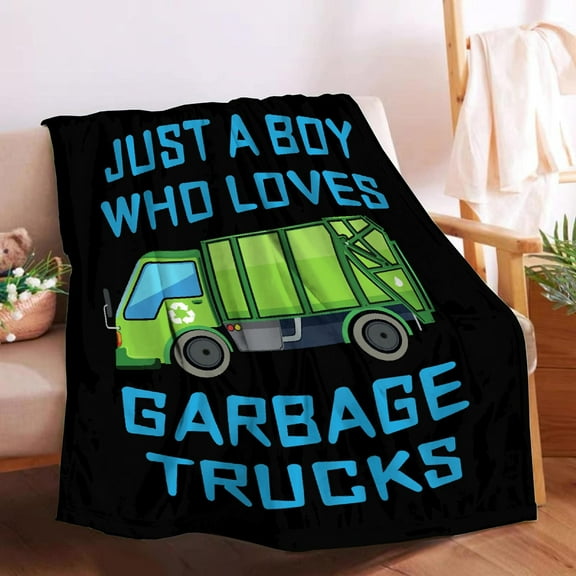Boy Who Loves Garbage Trucks Soft Flannel Blanket Cozy 50x40 Kids Throw