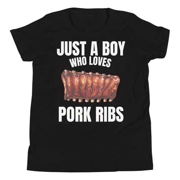 Boy Who Loves Pork Ribs BBQ Food Fan Cute Youth Unisex T-Shirt up to size 5XL