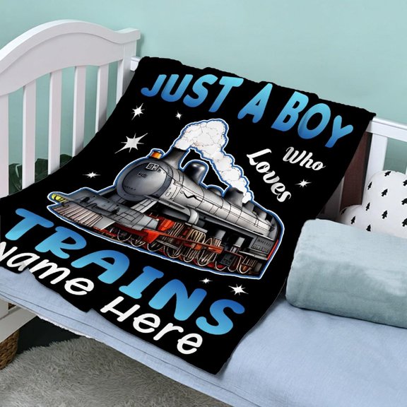 Boy Who Loves Trains Blanket Custom Train Blankets for Boys Men Flannel Cozy Quilt Gift for Train Lovers for Beding Sofa Couch-40x30 Inches