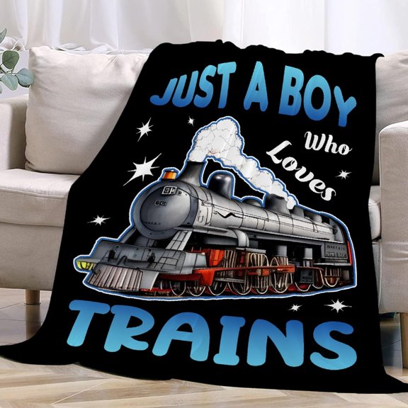 Boy Who Loves Trains Blanket Soft Blankets and Throws Flannel Cozy Lightweight Quilt Gift for Train Lovers for Bed Sofa Couch-80x60 Inches