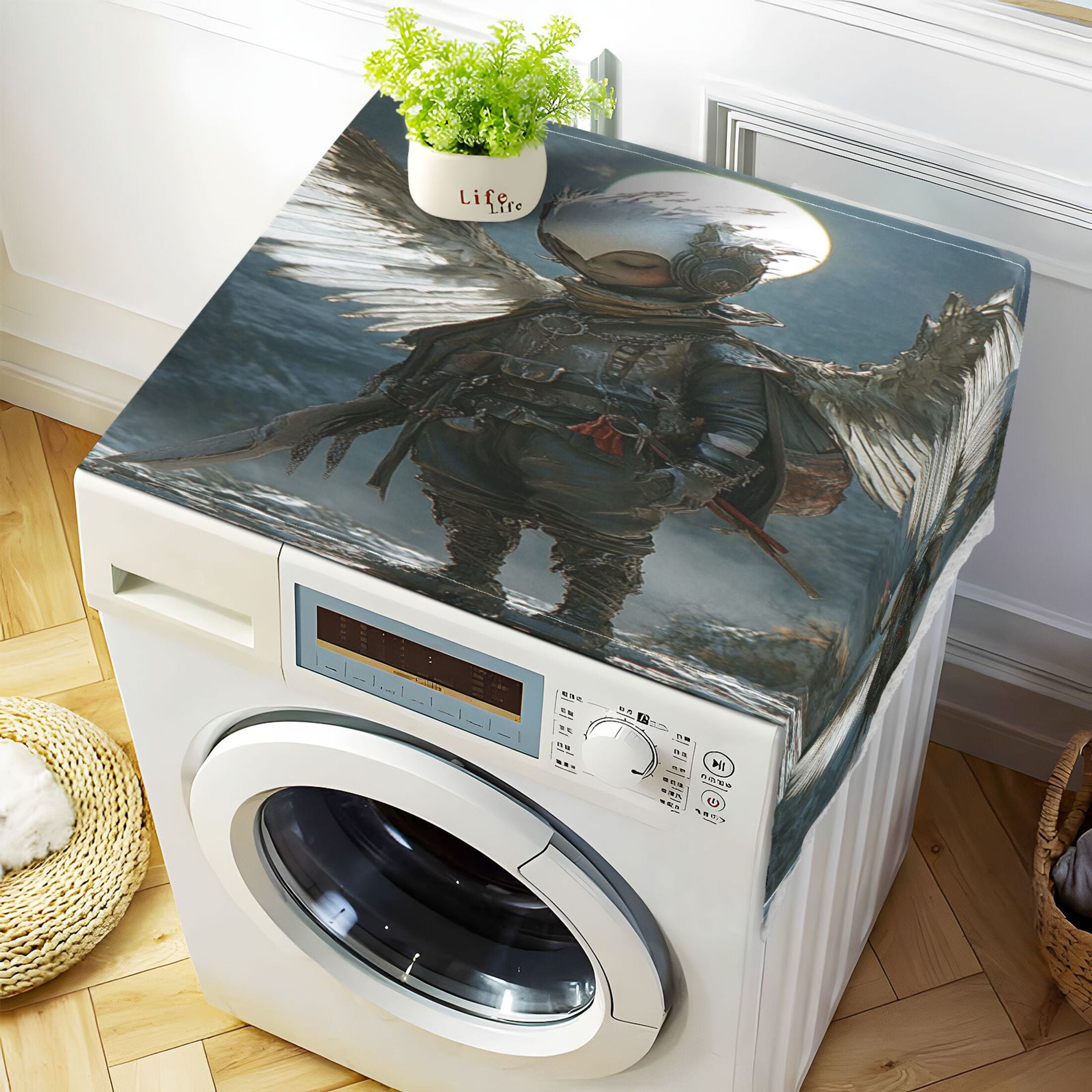 The Boy with WingsWasher and Dryer Covers Dust-Proof and Oil Resistant Fridge Cover with 4 Storage Pockets Washing Machine Top Cover for Laundry Kitchen Home 51.2 x 22 In